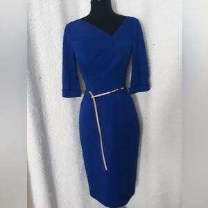 $380 Diane Von Furstenberg Colbalt Blue Belted dress Sm